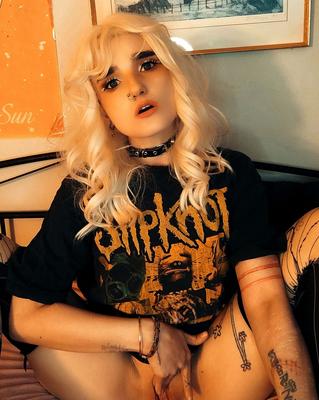 Metalhead showing off her goods