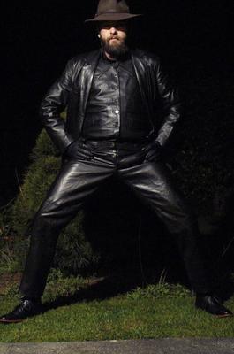 Leather Master outdoors at night