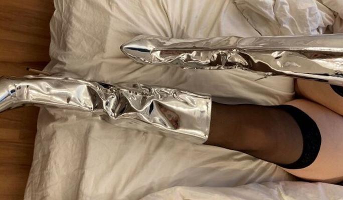 Silver High Heel Patent Boots