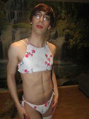 Sissy Faggot White Bikini