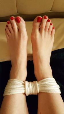 Painted toes. Tied ankles and legs then Doxy Fun