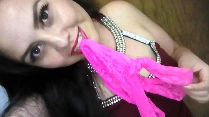 Pink lace panties red dress