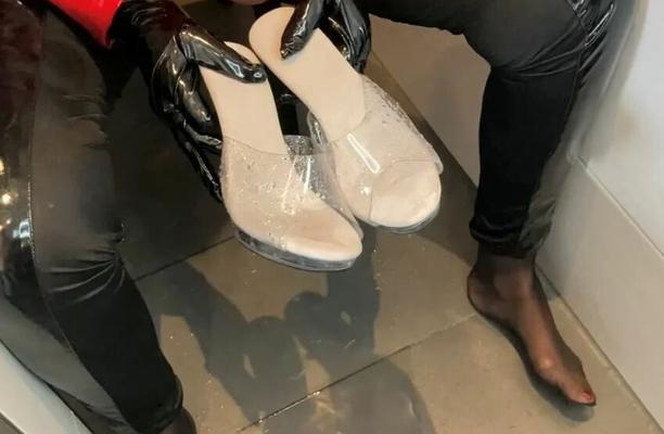 Clear High Heel Mules Pissing
