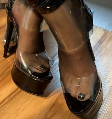Bottes à talons hauts porno en PVC noir et transparent