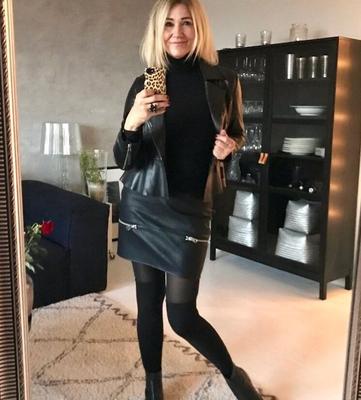 Hot Danish mature mom in leather skirts