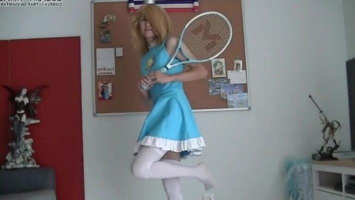 Crossdress cosplay Tennis Rosalina panties and anal show