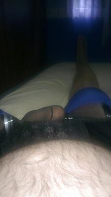Black tights and blue welted stockings