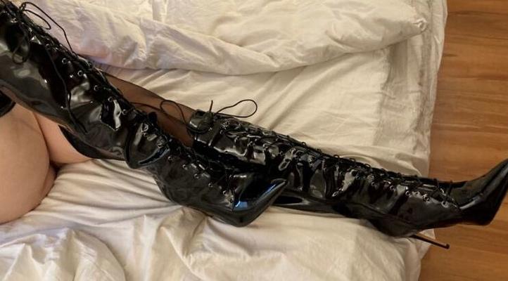 Black Knee High Patent High Heel Boots