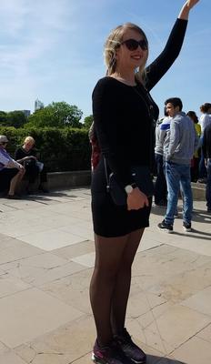blonde black tight dress and pantyhose