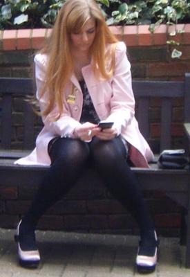 Street Pantyhose - BritSlut Wank Meat in Tights