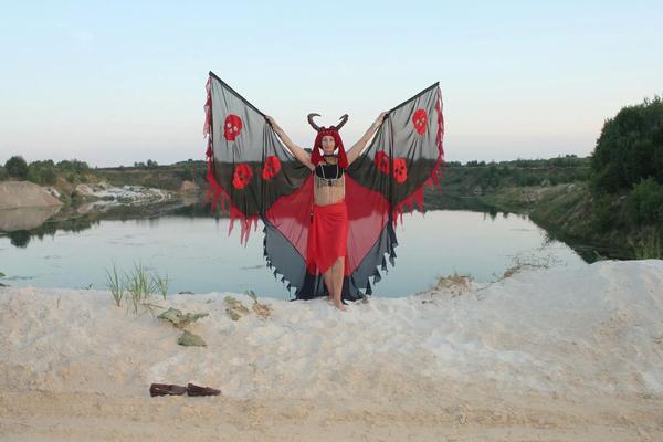 Witch over lake on sunset