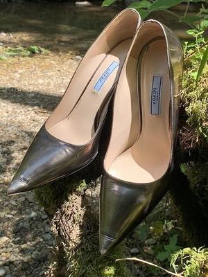 metallic heels by Prada