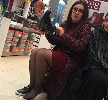 Pantyhosed Shopping - Chubby Bitch in Black Pantyhose