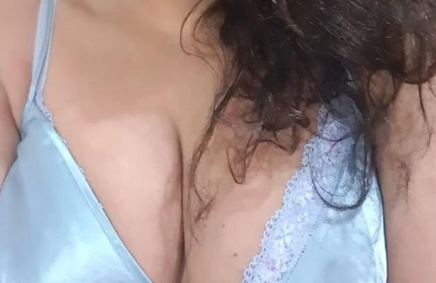 Goddess in sexy blue satin dress