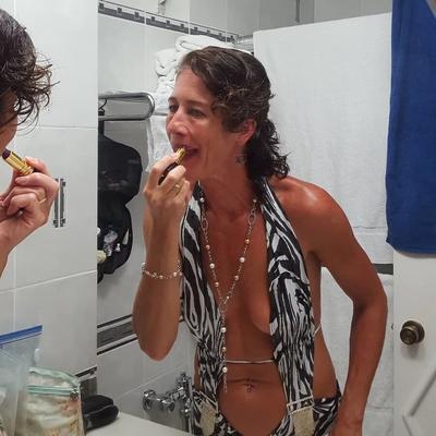Horny amateur mature teasing in bathroom