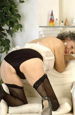 Mature granny in stocking