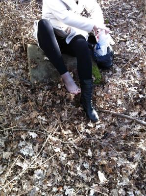 Little bitch shows her ass in the woods