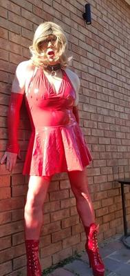 Rachel Wears Red PVC Dress