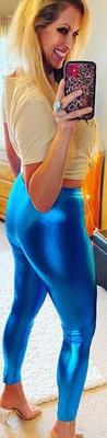 Hot amateur mom in leather and spandex pants