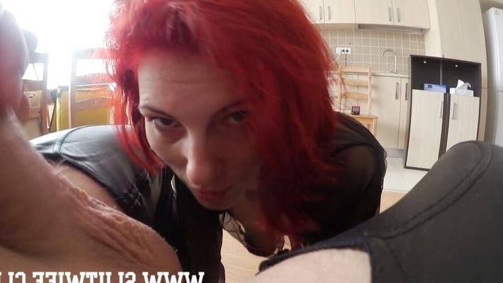 Redhead licks ass and is getting fucked while smoking