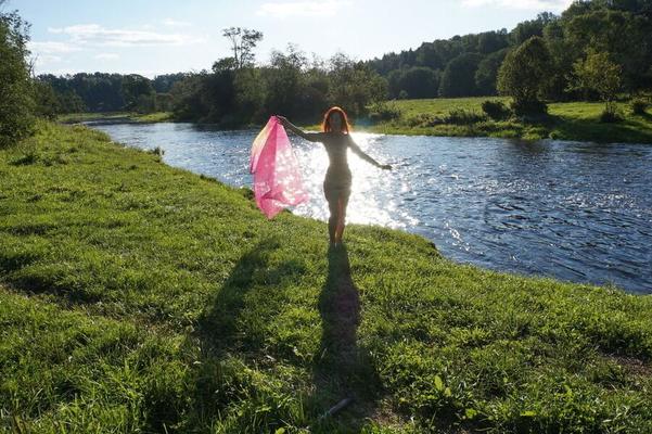 On the Beach with Pink Shawl