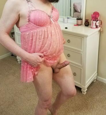 Crossdressing Sissy in Her Girly Pink Babydoll