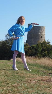 Outdoors in a Blue Latex Dress from Latex and Lovers .co.uk