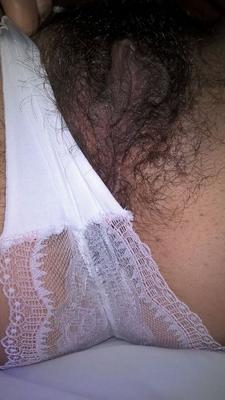My beautiful wife close up hairy pussy dark labia in panties
