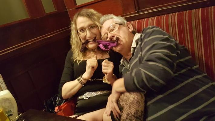 Lisa and Pauline in Handcuffs in the pub with Mike and John