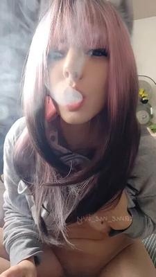 Cute Egirl smoking and showing her titties - 10 Pics