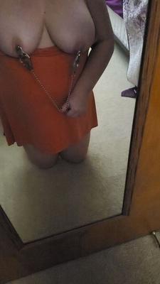 Bored housewife milf with nipple clamps and gag