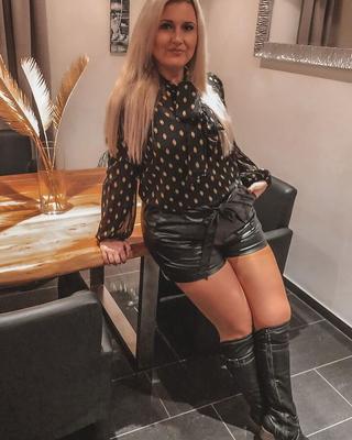 amateur blond mom in short dress and nylon