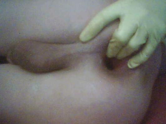 Latex gloves and condom cumming