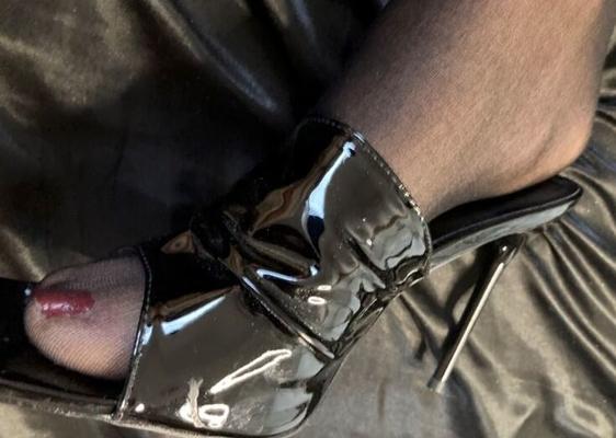 Cum on Black High Heel Mules