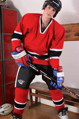 Caspar strips after the hockey game