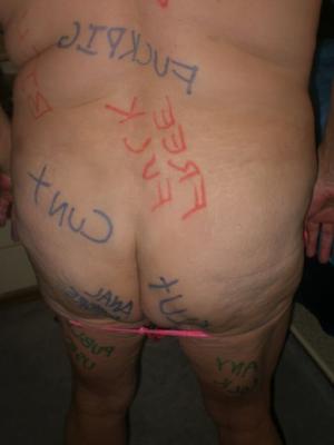FAT Flabby BBW PIG Degrading Body Writing, Ass Pluged, Fuck