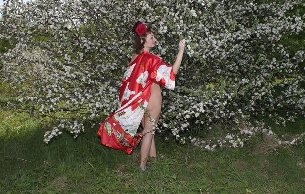 White Flowers Red Dress