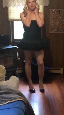 Sissy hubby wearing LBD