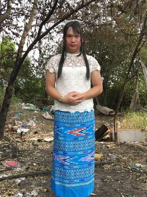 Conjunto de vestido azul tailandês ladyboy