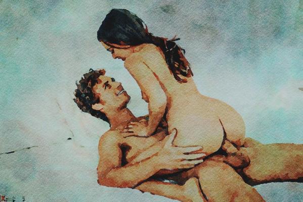 25P Acuarela digital erótica 61 - Riley Reid haciendo el amor