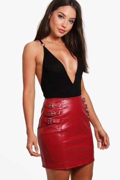 25P Red Leather Skirt 3 - By Redbull18