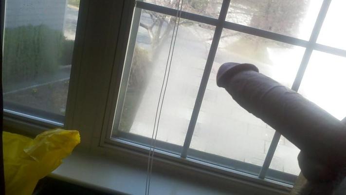 8P Flashing my cock at the window - larger pics