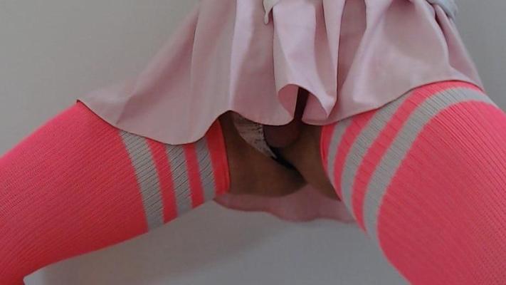 5P My big cock in slutty pink mini skirt &amp; black lacy panties!
