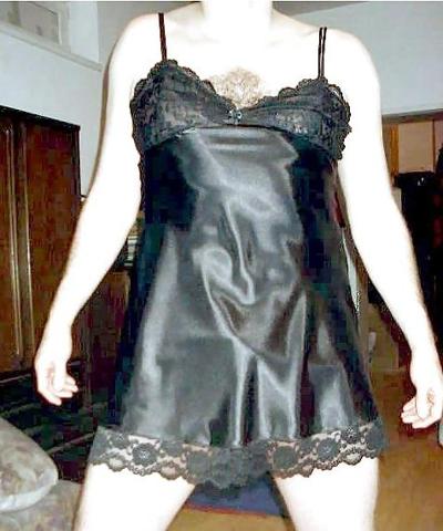 25P Black Satin Nightie 