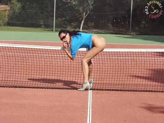 10P Ludivine slut showing off on a tennis court