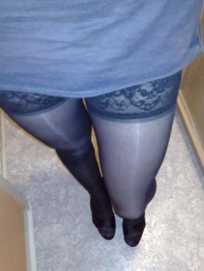25P Silky black stockings & black high heels