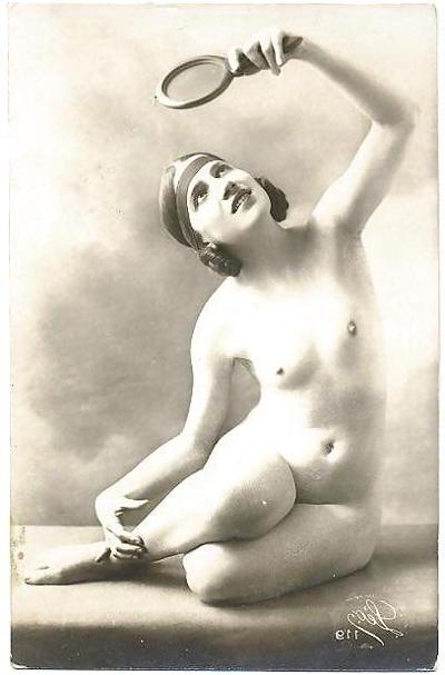 21P Vintage Erotic Photo Art 19 - Girls and Mirror