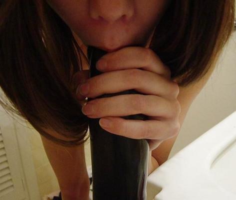 11P Blue bra and a black dildo!