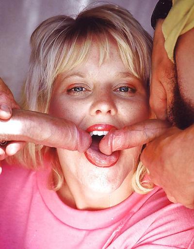 20P Seriously cute blonde taking two cocks into her body