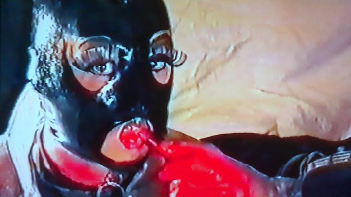 13P Rubber mask smoking transvestite